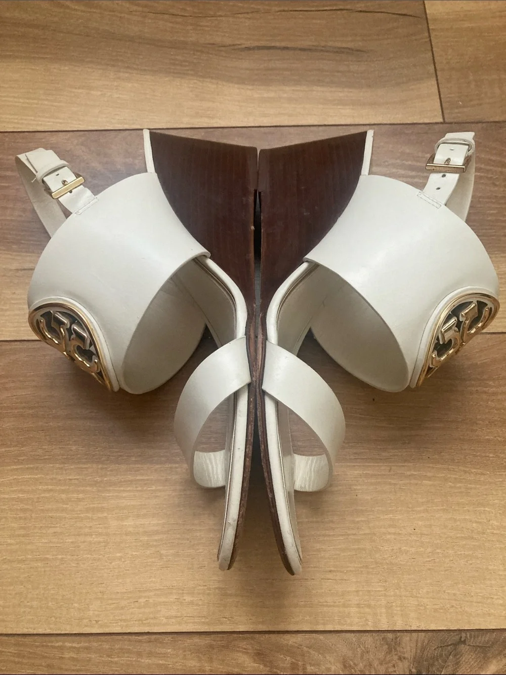 Tory Burch White Miller Wedge Sandals